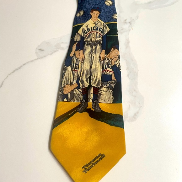 Chicago Norman Rockwell Silk Baseball Tie - Picture 1 of 3